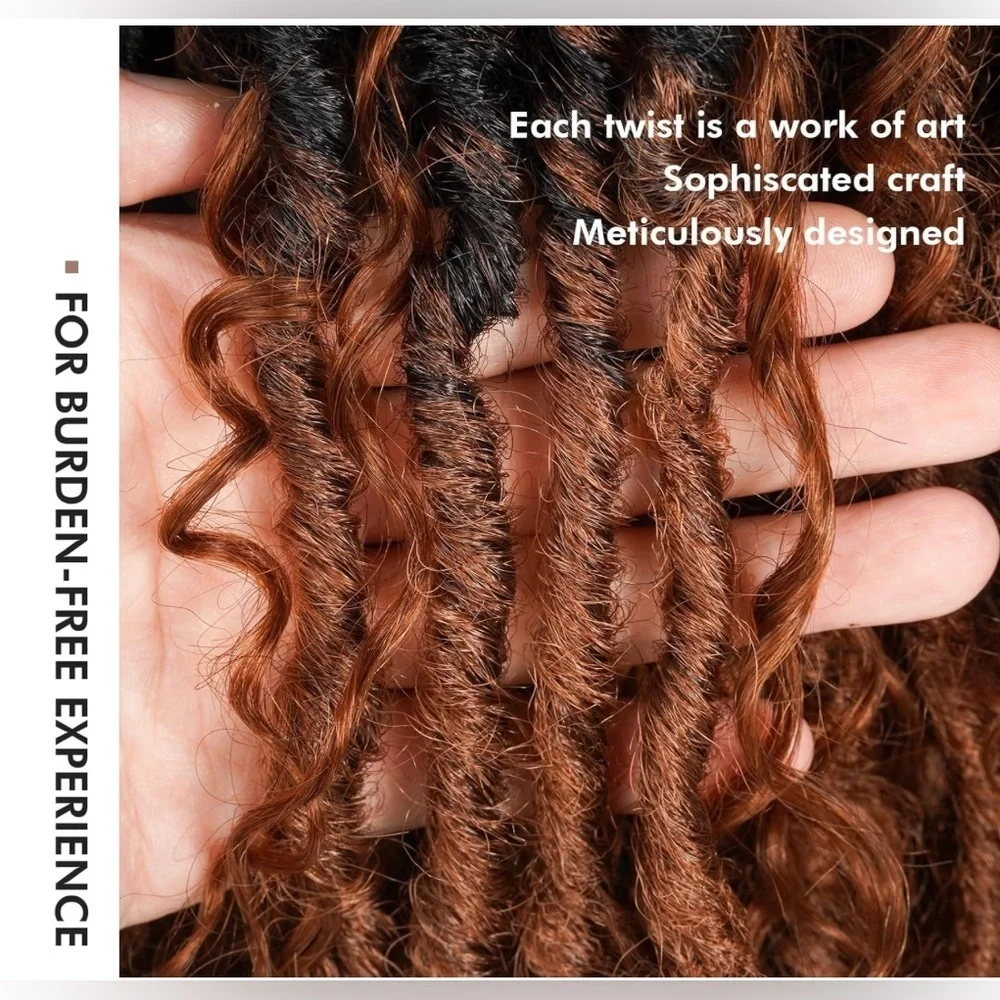 24” Ombre Brown Boho Synthetic Locs with Human Hair Curls 8 Pks‎ Pre-Looped #QC2